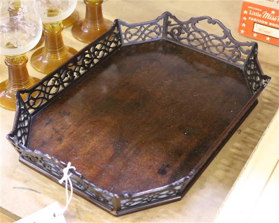 Chippendale style octagonal fretwork tray, 15in.